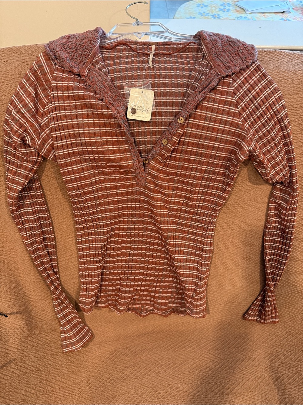 NWT Free People Rust and White Striped Knit Top M